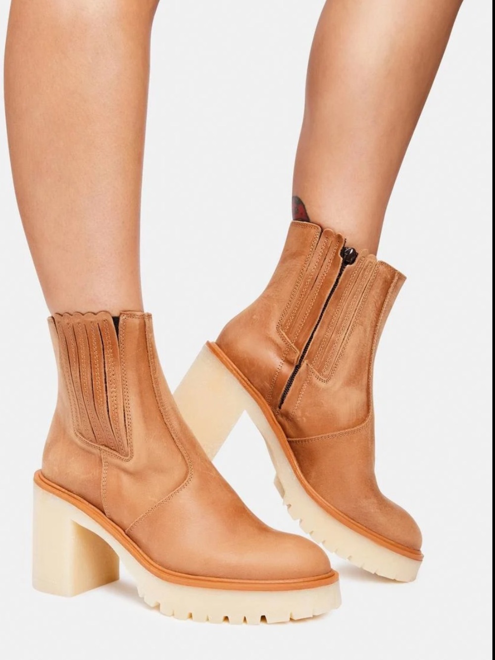 Free People Cognac Leather Platform Chelsea Boots